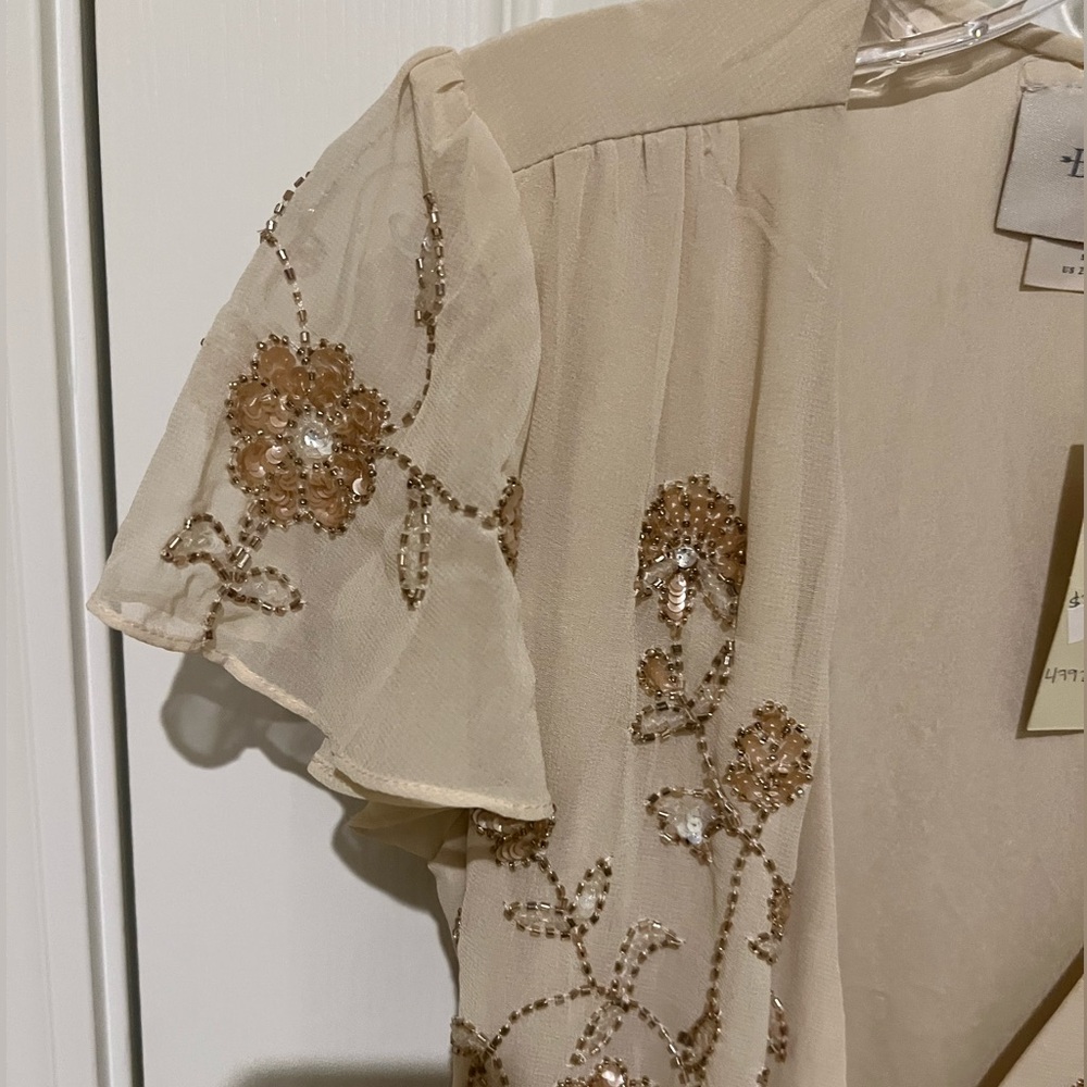🌺BHLDN Plymouth Wrap Flutter Sleeve Beaded Maxi 👗Gown - Picture 6 of 17